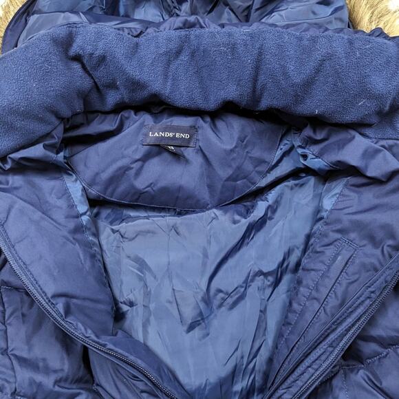 Land's End Coat Women's Size XS 2-4 Navy Down Fur Hooded - Picture 5 of 14